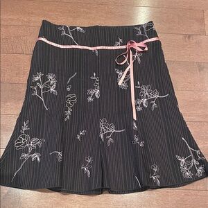 Costa Blanca Black A-Line Skirt with Pink Floral Embroidery